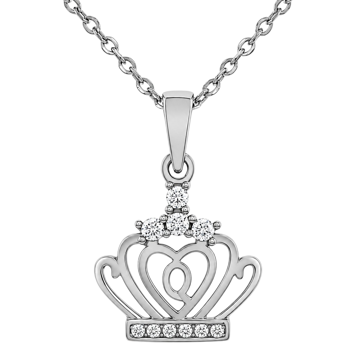 Collier Couronne Cœur Argent 925 Rhodié & Zirconiums