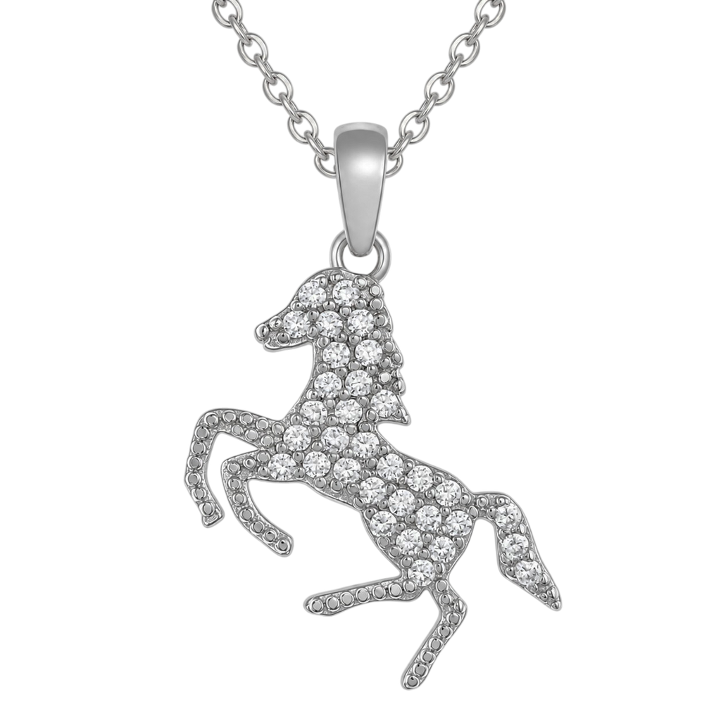 Collier Cheval en Argent 925 Rhodié & Zirconiums