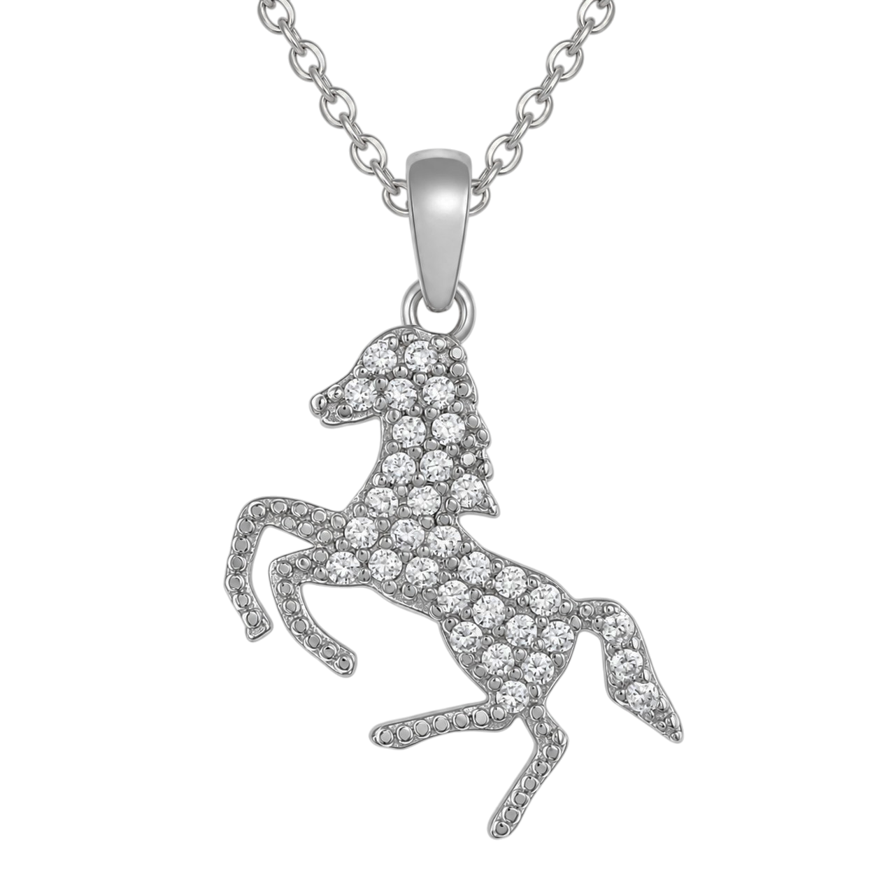 Collier Cheval en Argent 925 Rhodié & Zirconiums