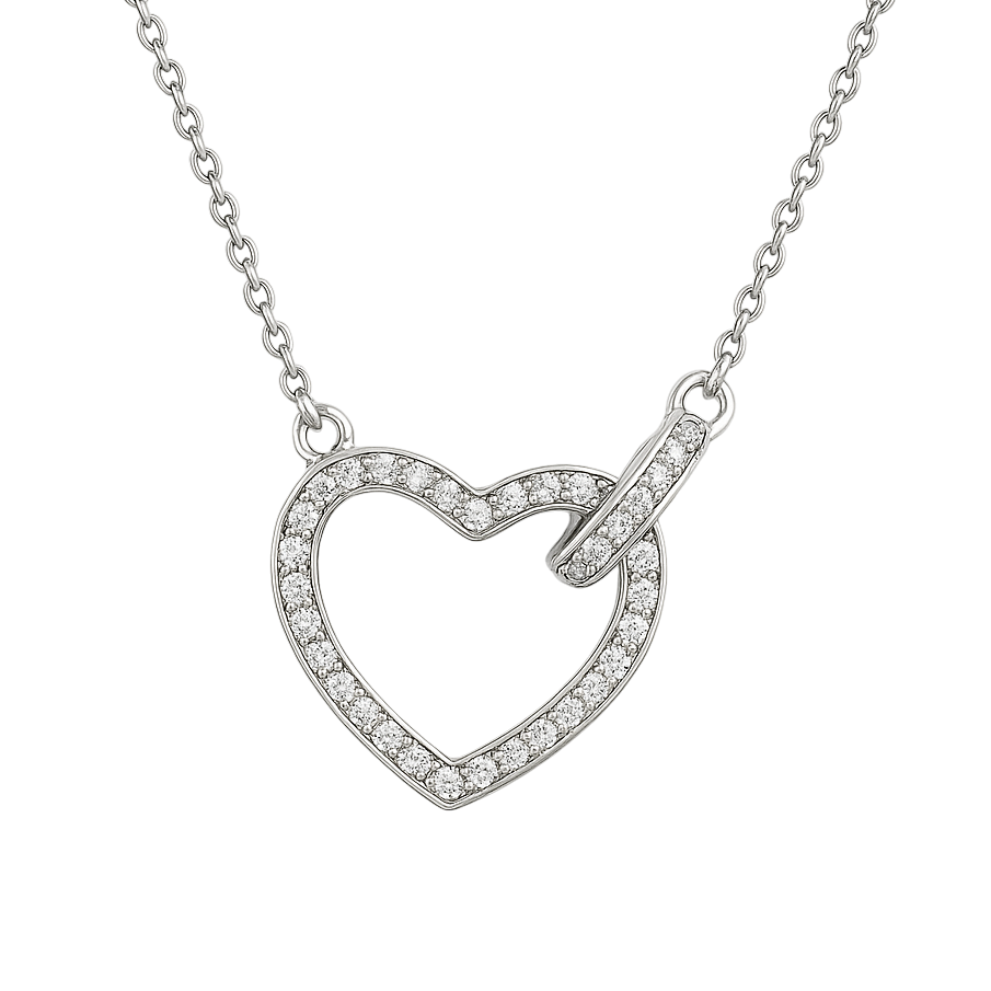Collier Cœur Argent 925 Rhodié & Zirconium – Chaîne 40 + 5 cm