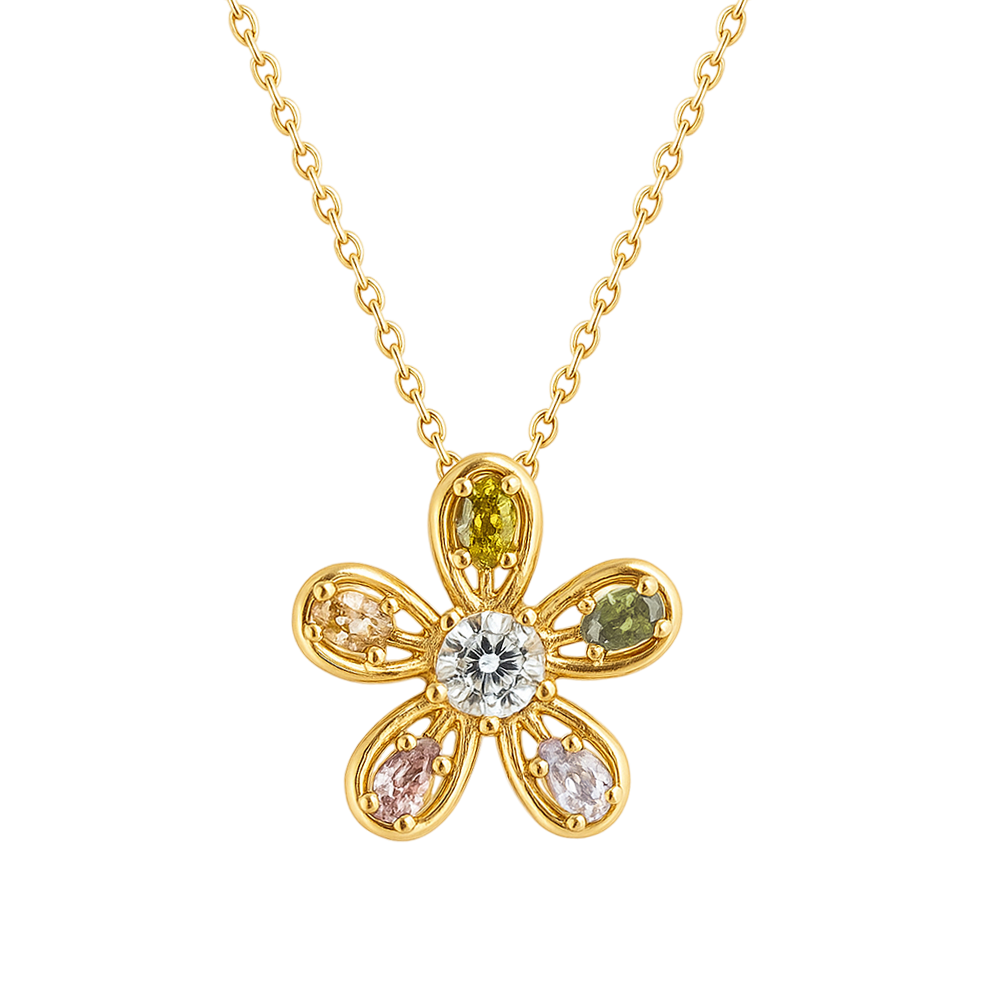 Collier Fleur Multicolore – Plaqué Or & Zirconium