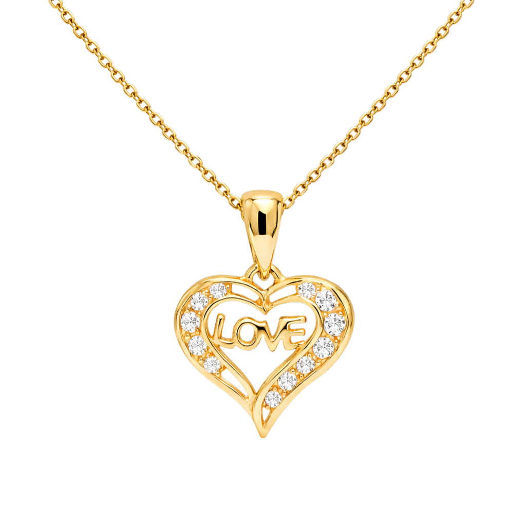 Collier Cœur LOVE – Plaqué Or 18 Carats & Zirconium