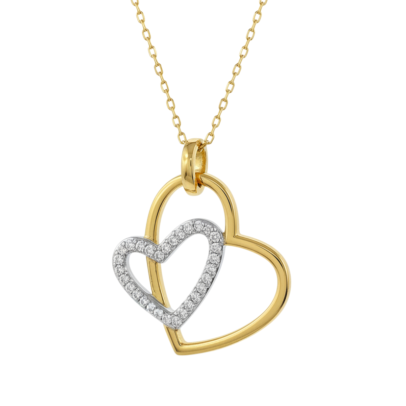 Collier Cœur Entrelacé – Plaqué Or Jaune & Blanc, Zirconium