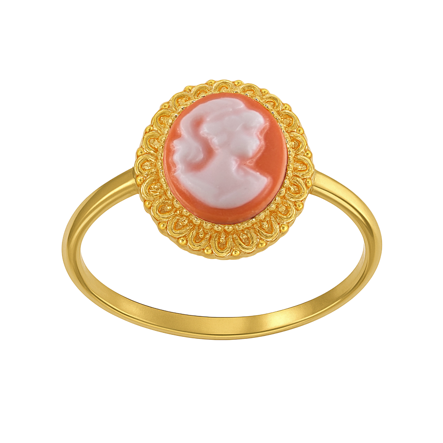 Bague Camée orange – Plaqué Or 18K