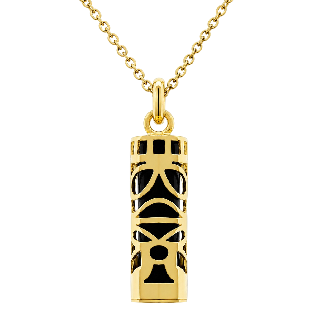 Collier Grand Tiki en plaqué or jaune 18 carats & onyx noir – Mixte