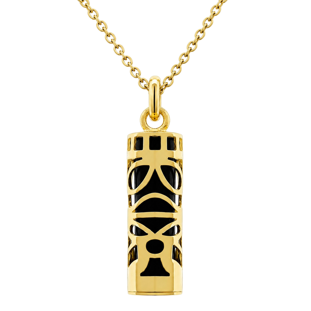 Collier Grand Tiki en plaqué or jaune 18 carats & onyx noir – Mixte