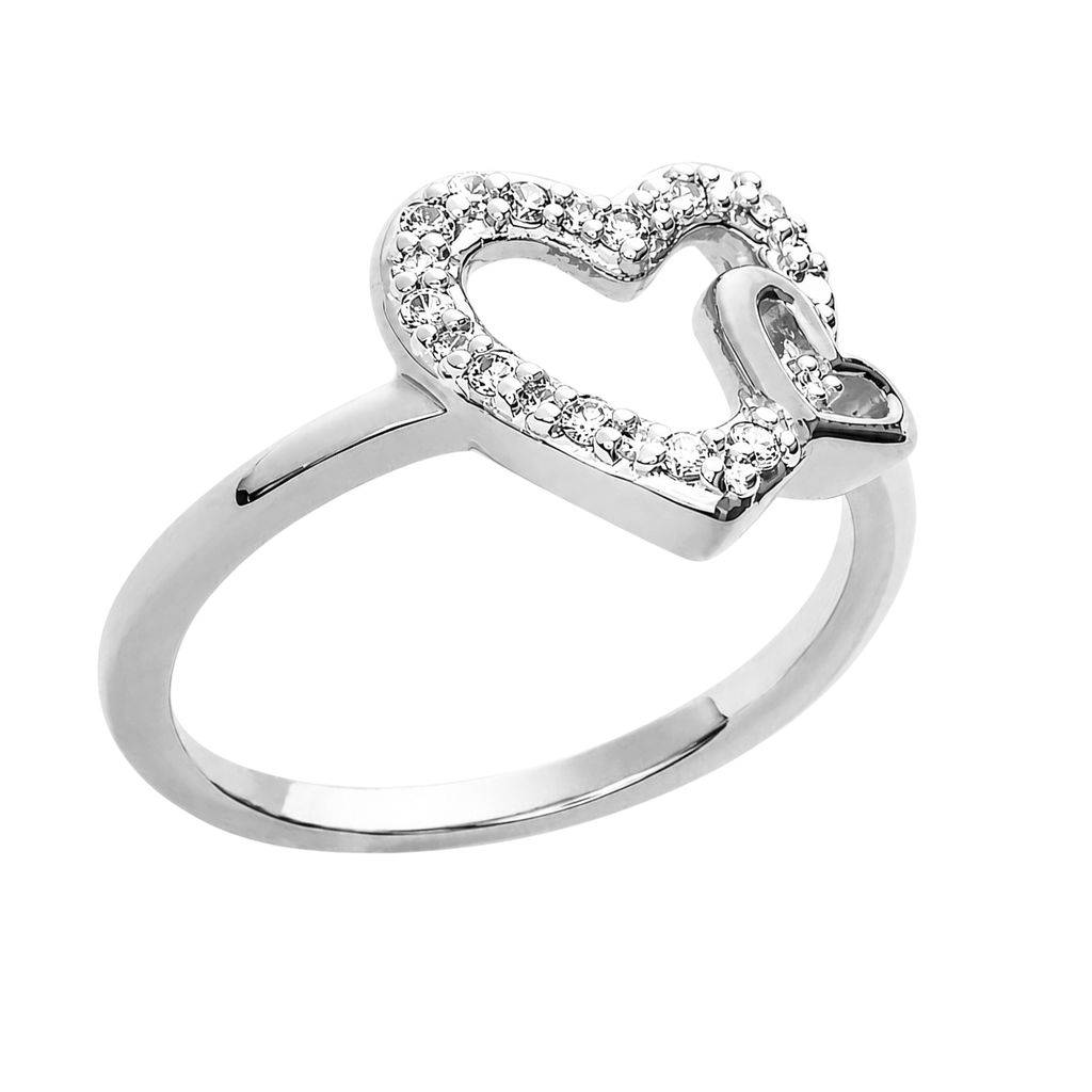 Bague Cœurs Entrelacés Argent 925 Rhodié & Zirconiums