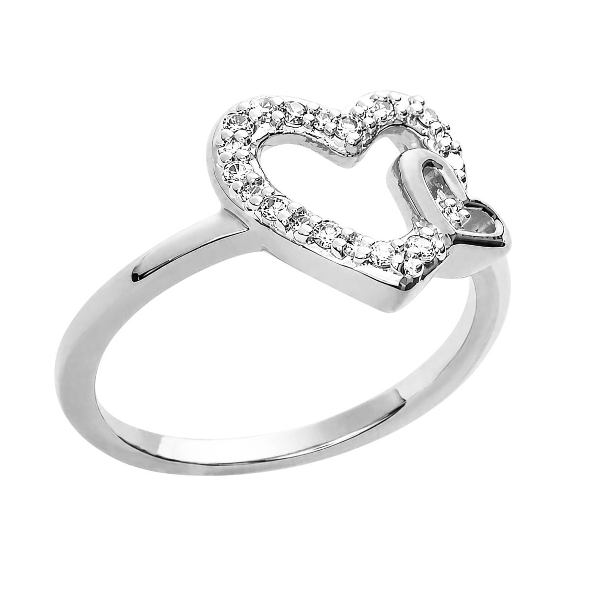 Bague Cœurs Entrelacés Argent 925 Rhodié & Zirconiums