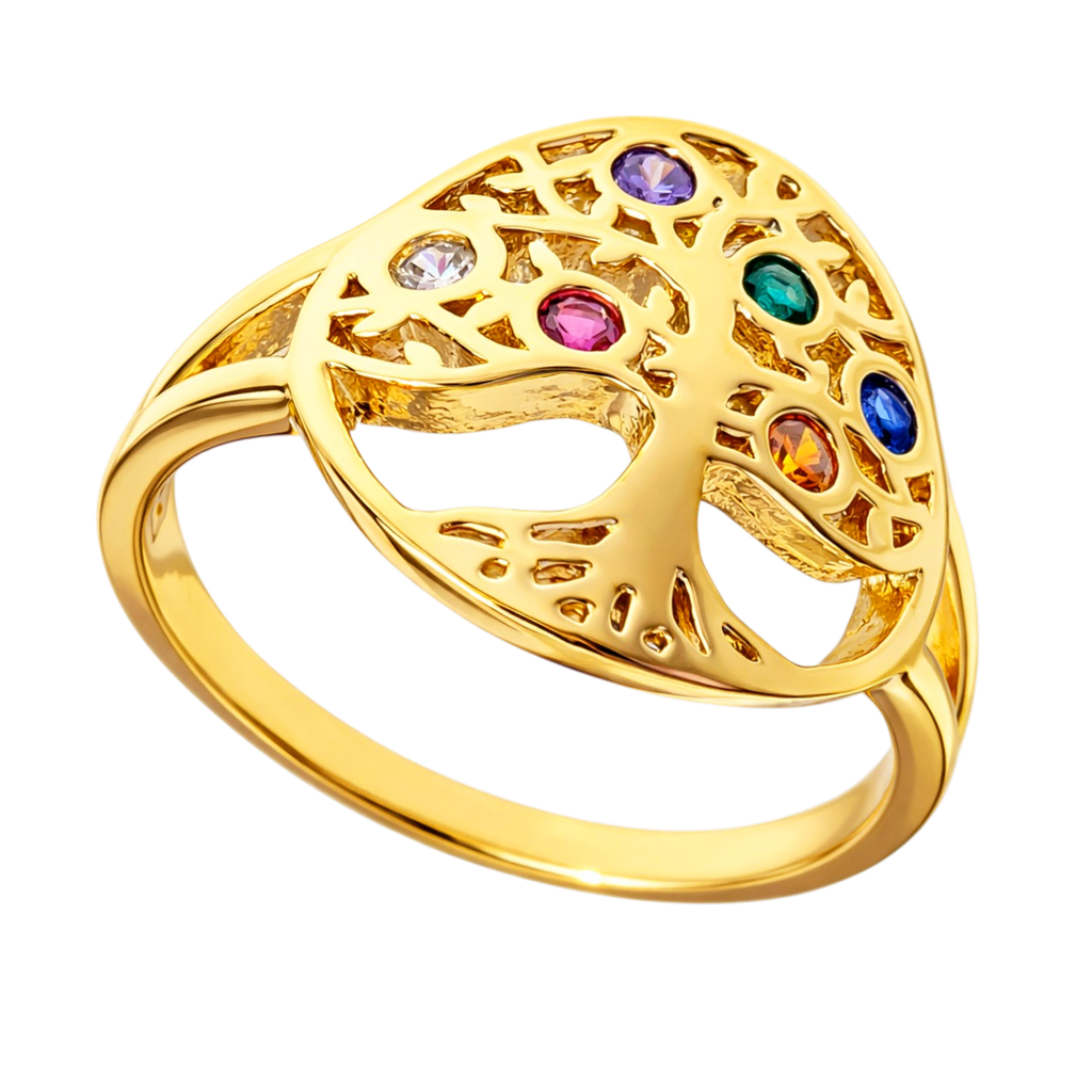 Bague Arbre de Vie – Plaqué Or 18 Carats & Zirconium Multicolore