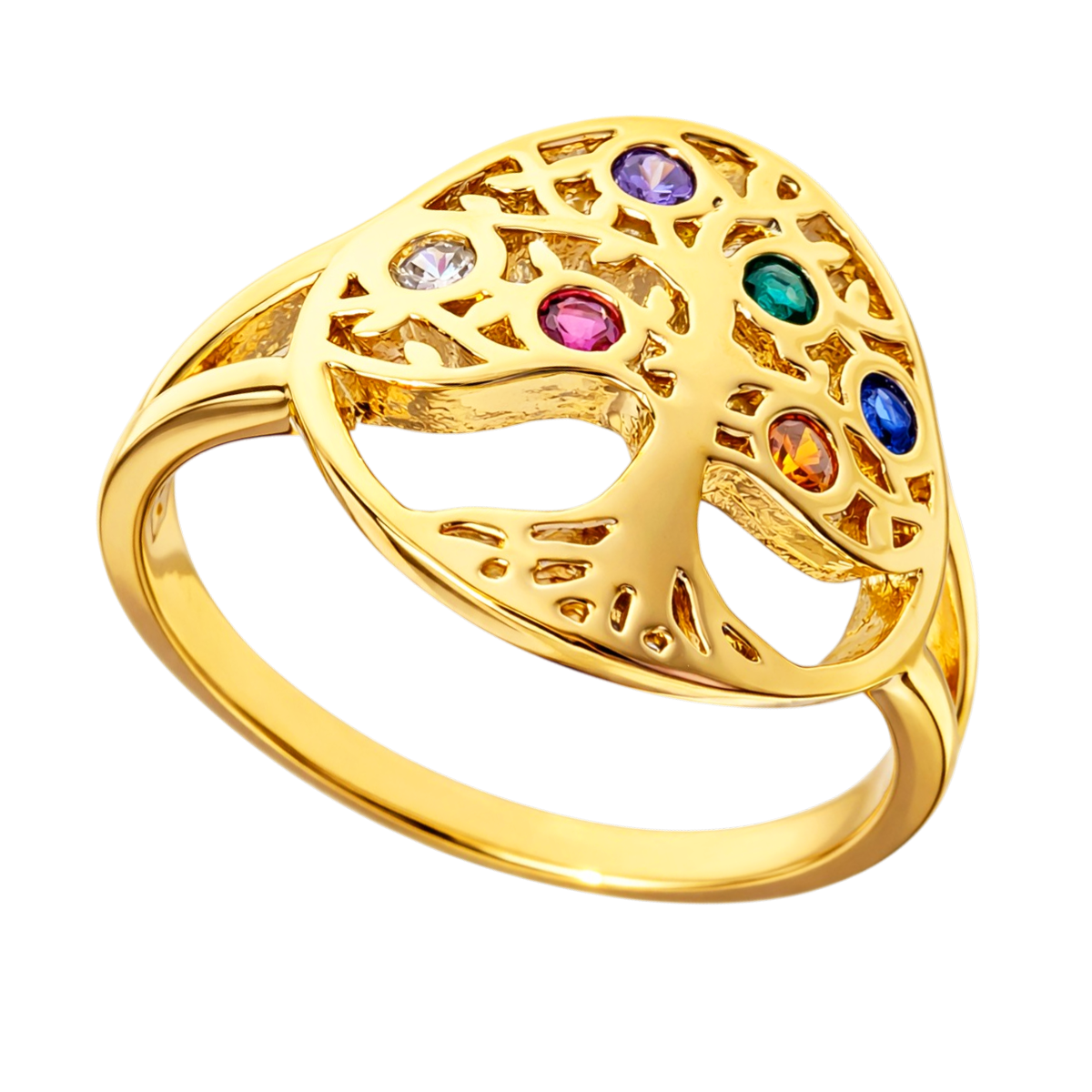 Bague Arbre de Vie – Plaqué Or 18 Carats & Zirconium Multicolore