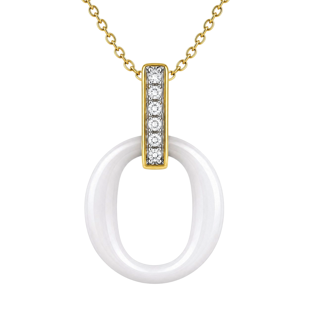 Collier Céramique Blanche & Zirconiums – Plaqué Or 18 Carats