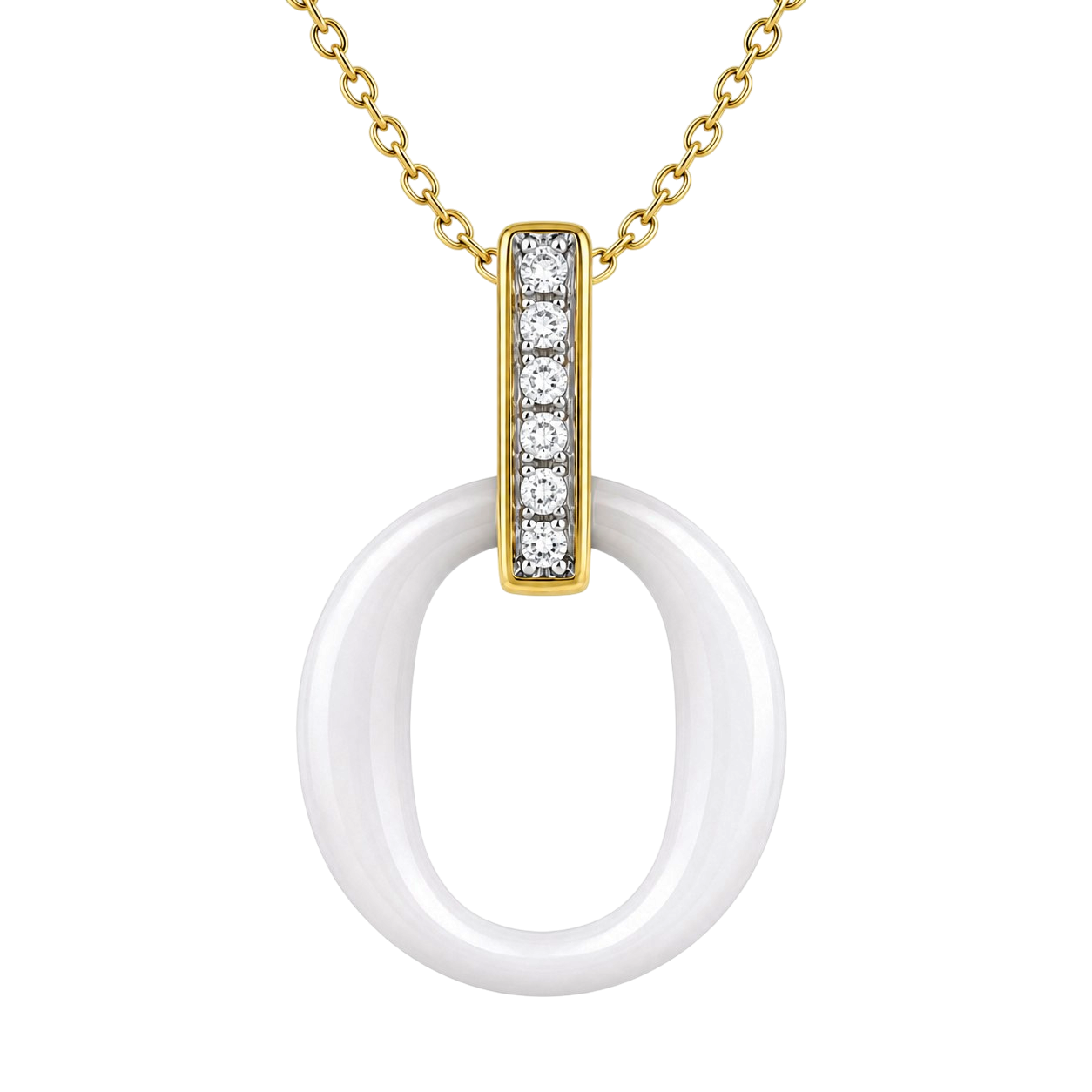 Collier Céramique Blanche & Zirconiums – Plaqué Or 18 Carats