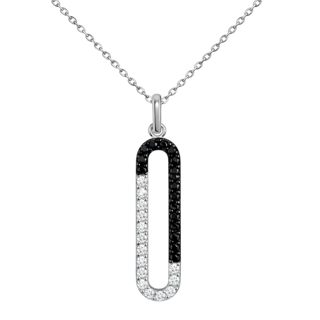 Collier Argent 925 Rhodié & Zirconium Noir et Blanc – Élégance Contemporaine