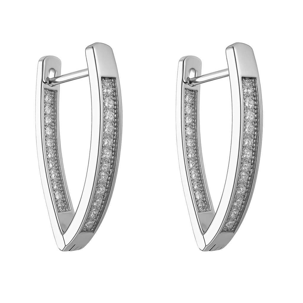 Boucles d’Oreilles en Argent Rhodié & Zirconium Blanc – Élégance Intemporelle