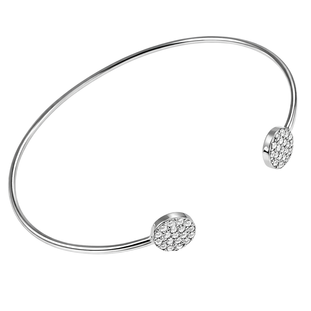 Bracelet Jonc Ouvert en Argent 925 Rhodié & Zirconiums