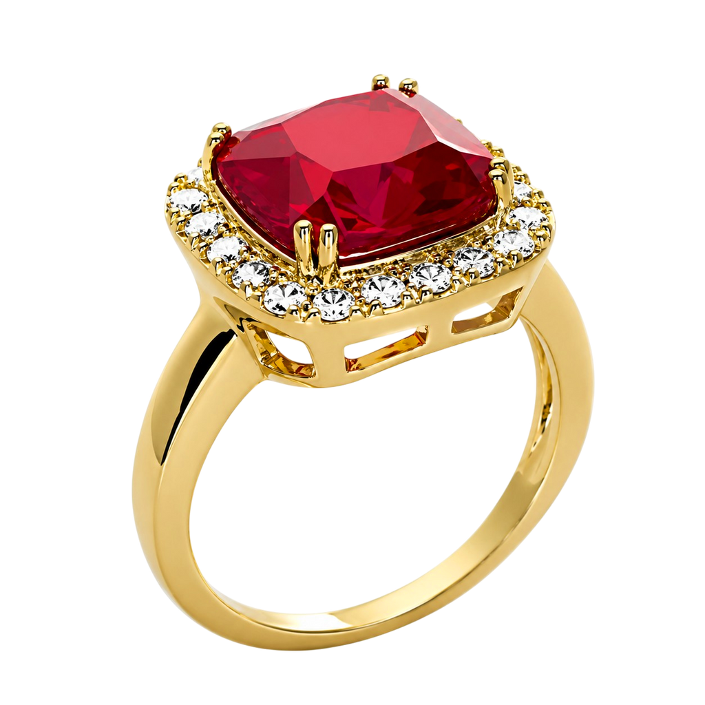 Bague Carrée Rouge – Plaqué Or 18 Carats