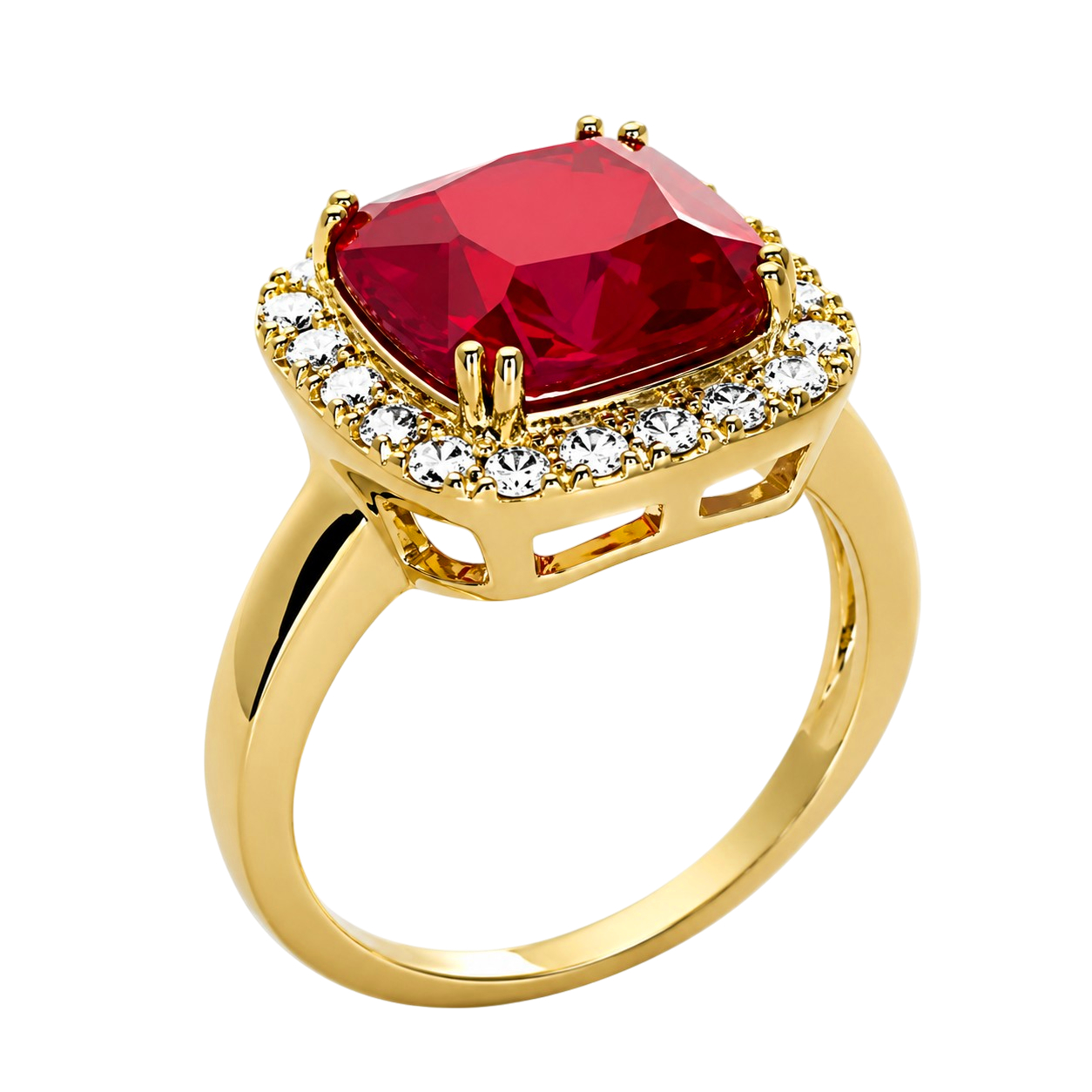 Bague Carrée Rouge – Plaqué Or 18 Carats