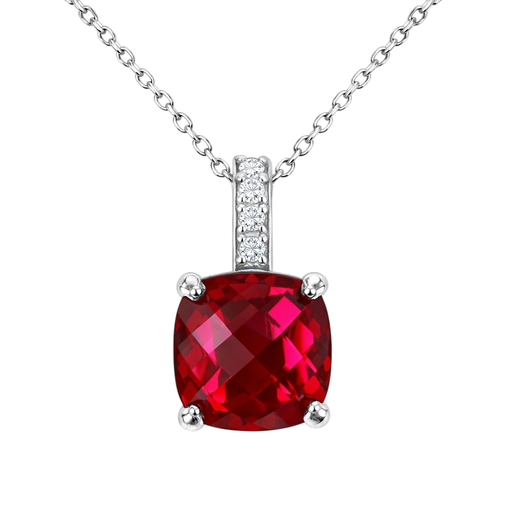 Collier Argent 925 Rhodié & Zirconium Rouge