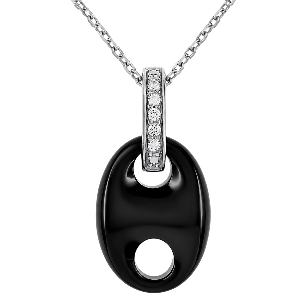 Collier Céramique Noire & Argent 925 Rhodié