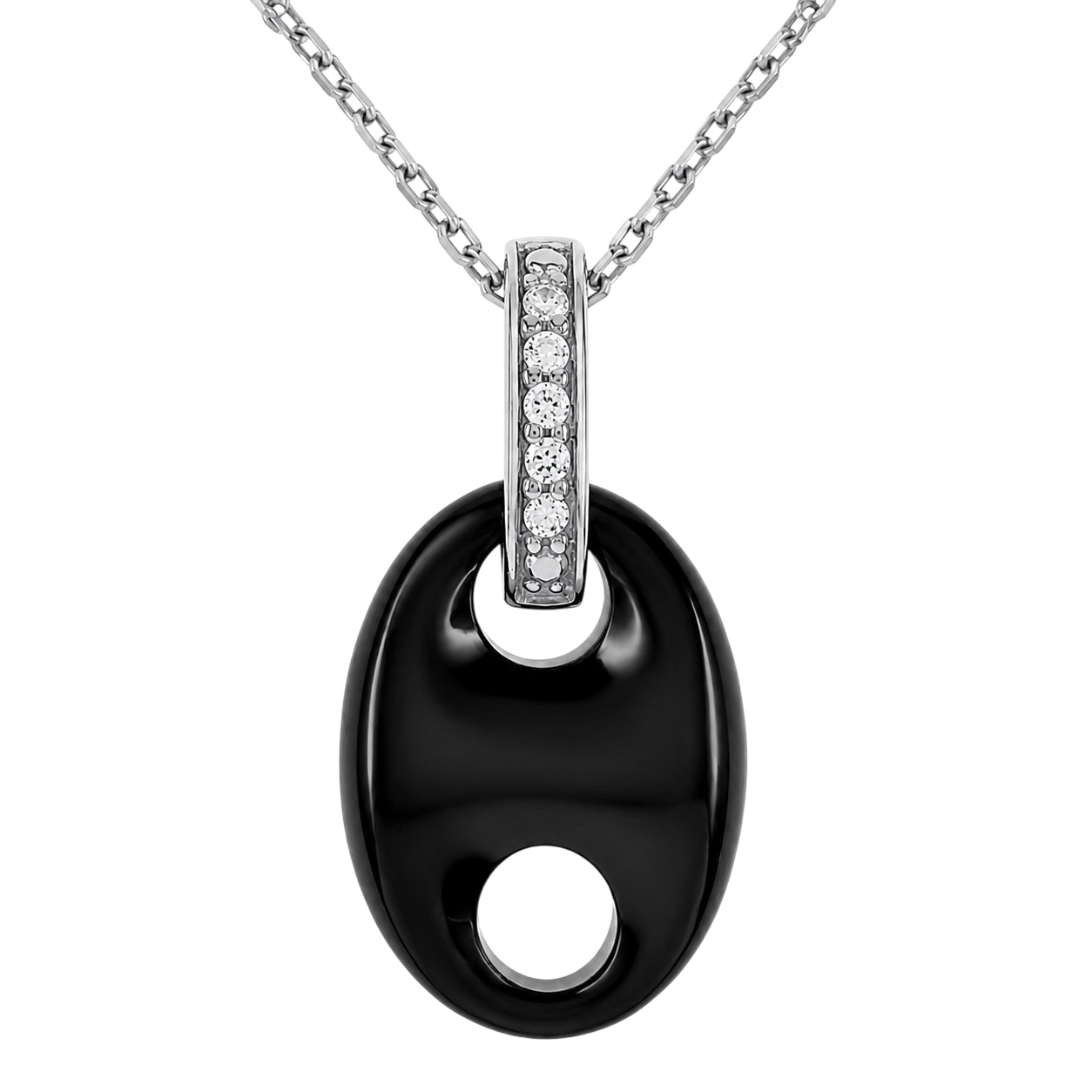Collier Céramique Noire & Argent 925 Rhodié