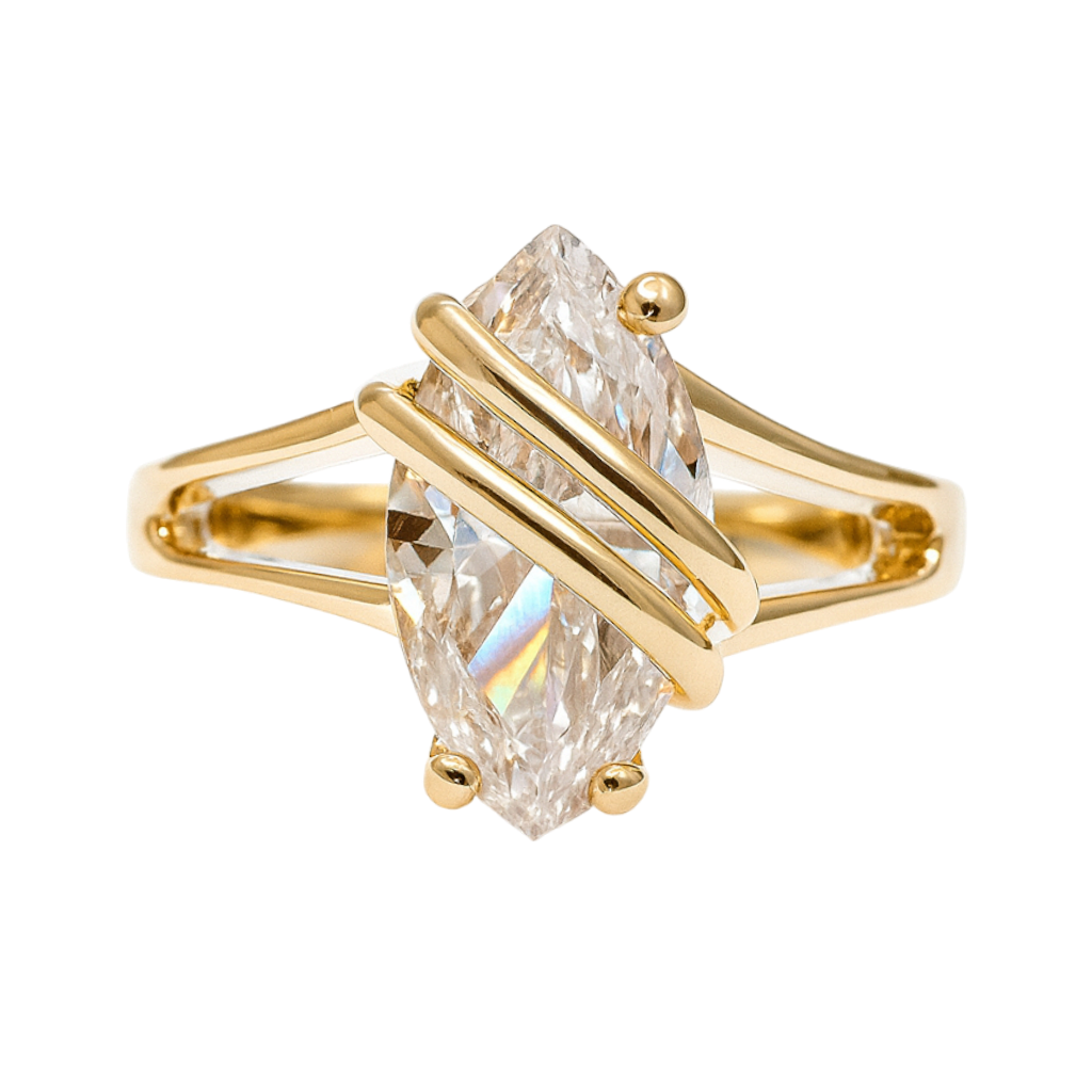 Bague Marquise en Plaqué Or & Zirconium – Élégance Moderne