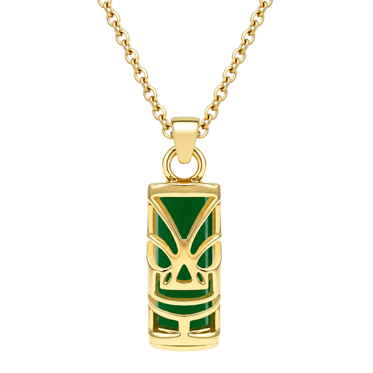 Collier Tiki en Plaqué Or 18 Carats & Agate Verte Naturelle