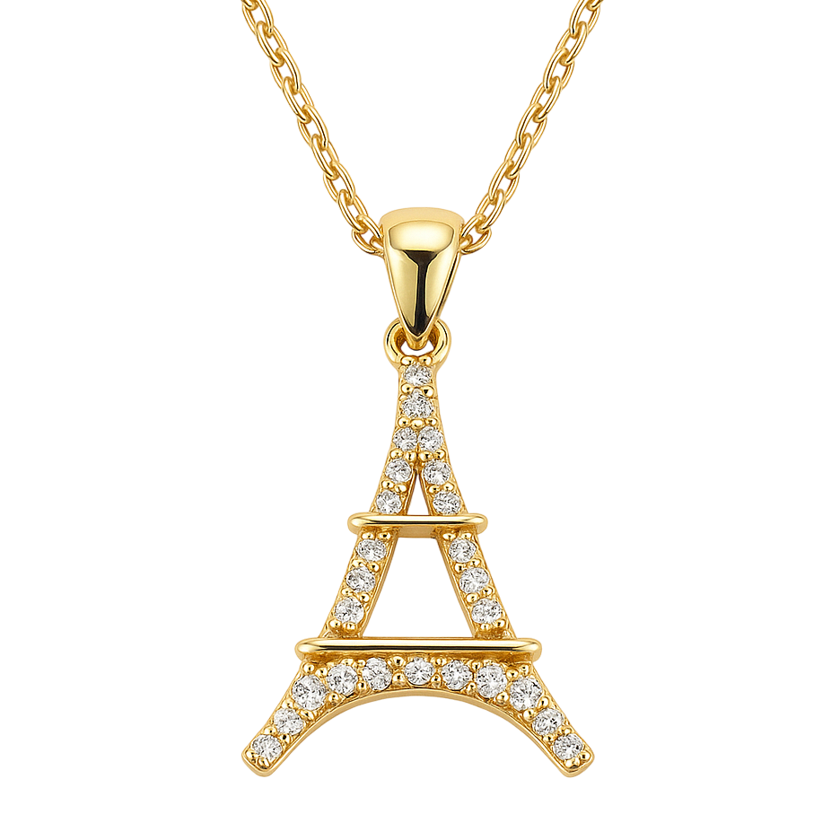 Collier Eiffel • Plaqué Or & Zirconium – Chaîne 40 + 5 cm