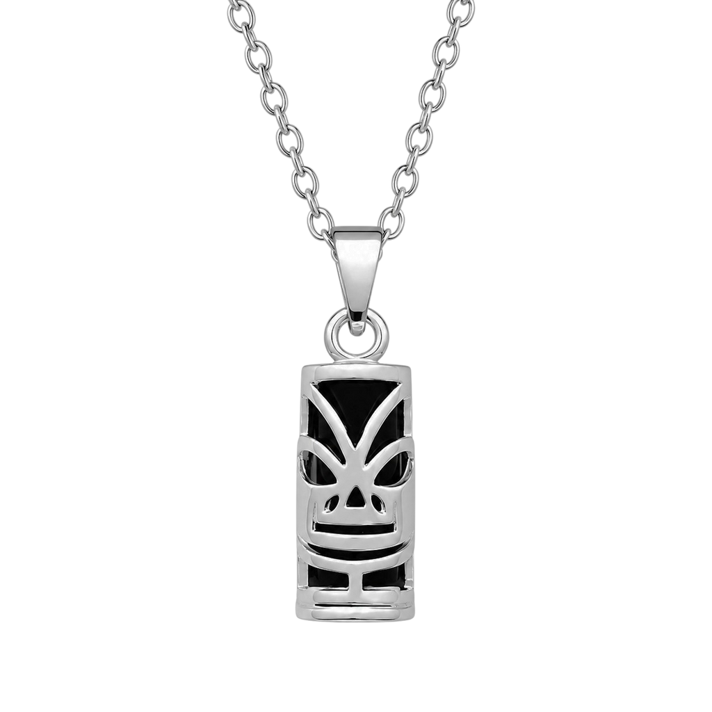 Collier Tiki en Argent 925 Rhodié & Onyx Synthétique