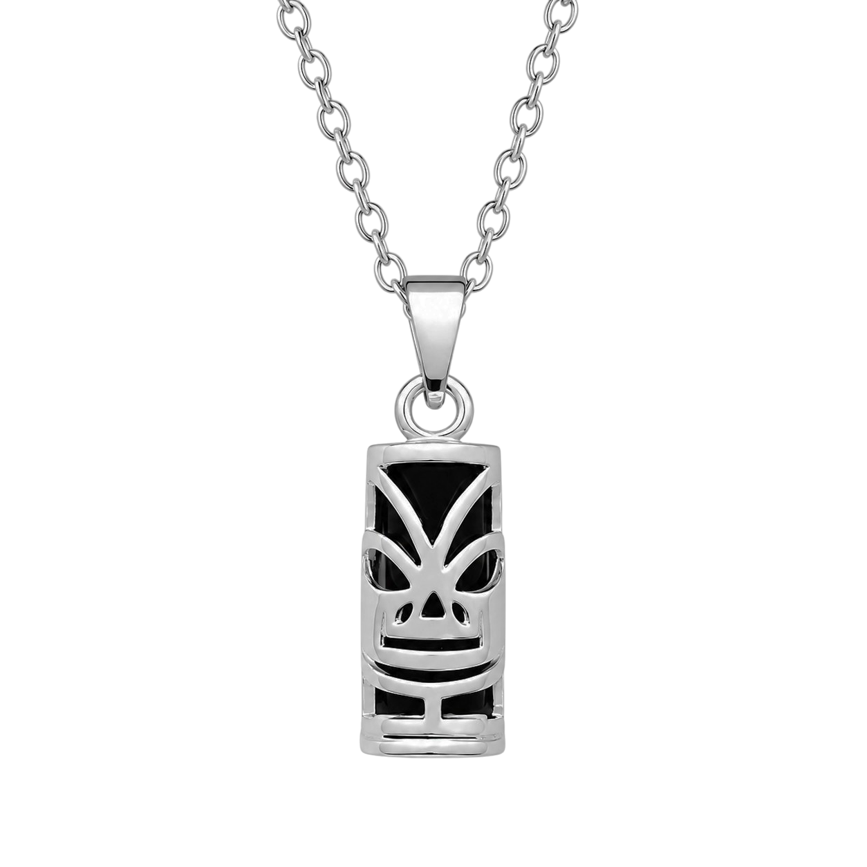 Collier Tiki en Argent 925 Rhodié & Onyx Synthétique