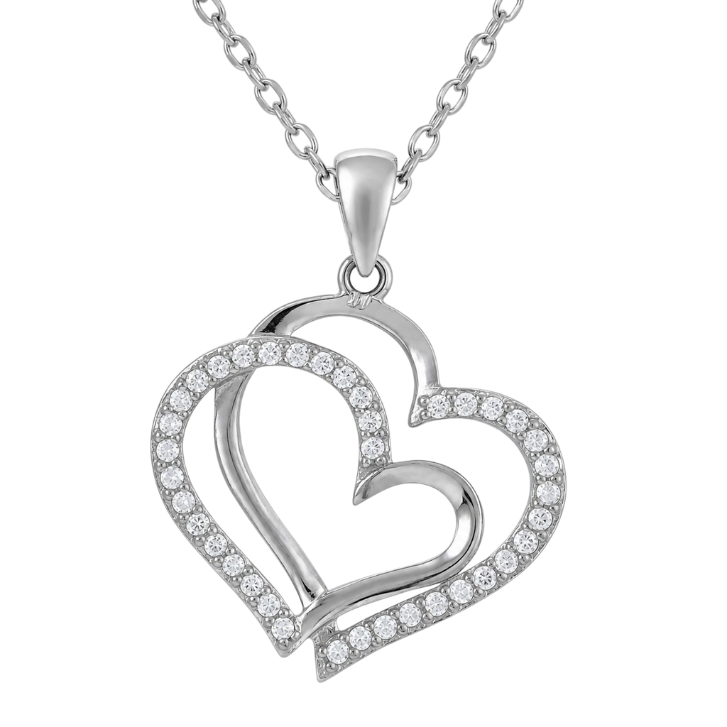Collier Cœurs Entrelacés en Argent 925 Rhodié & Zirconiums