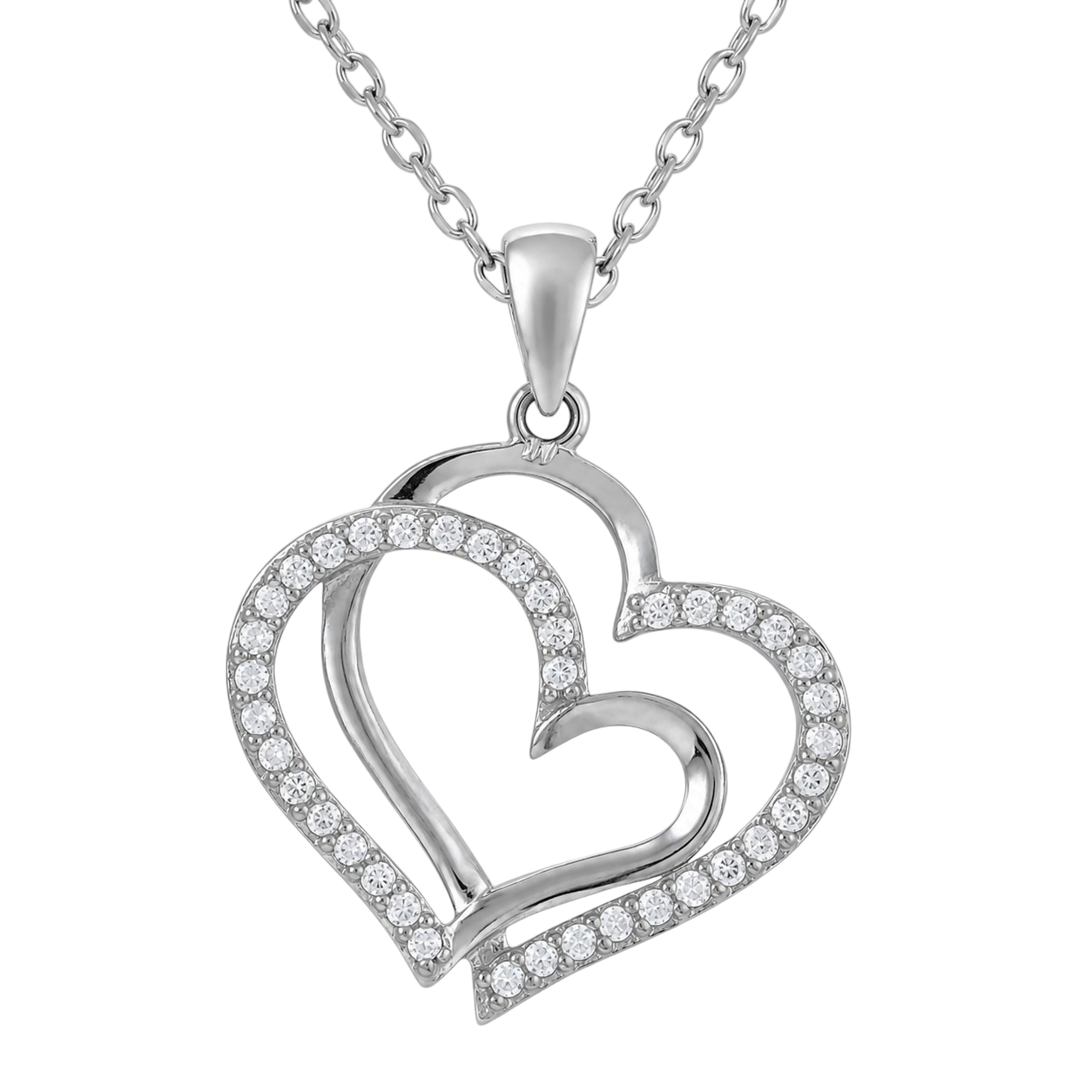 Collier Cœurs Entrelacés en Argent 925 Rhodié & Zirconiums
