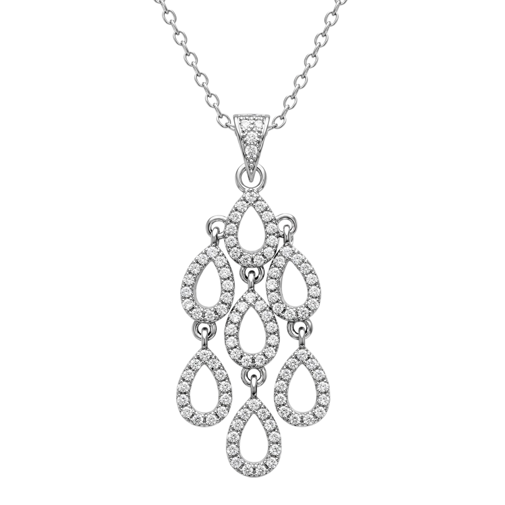 Collier en Argent 925 Rhodié & Zirconiums – Pendentif Gouttes Élégantes