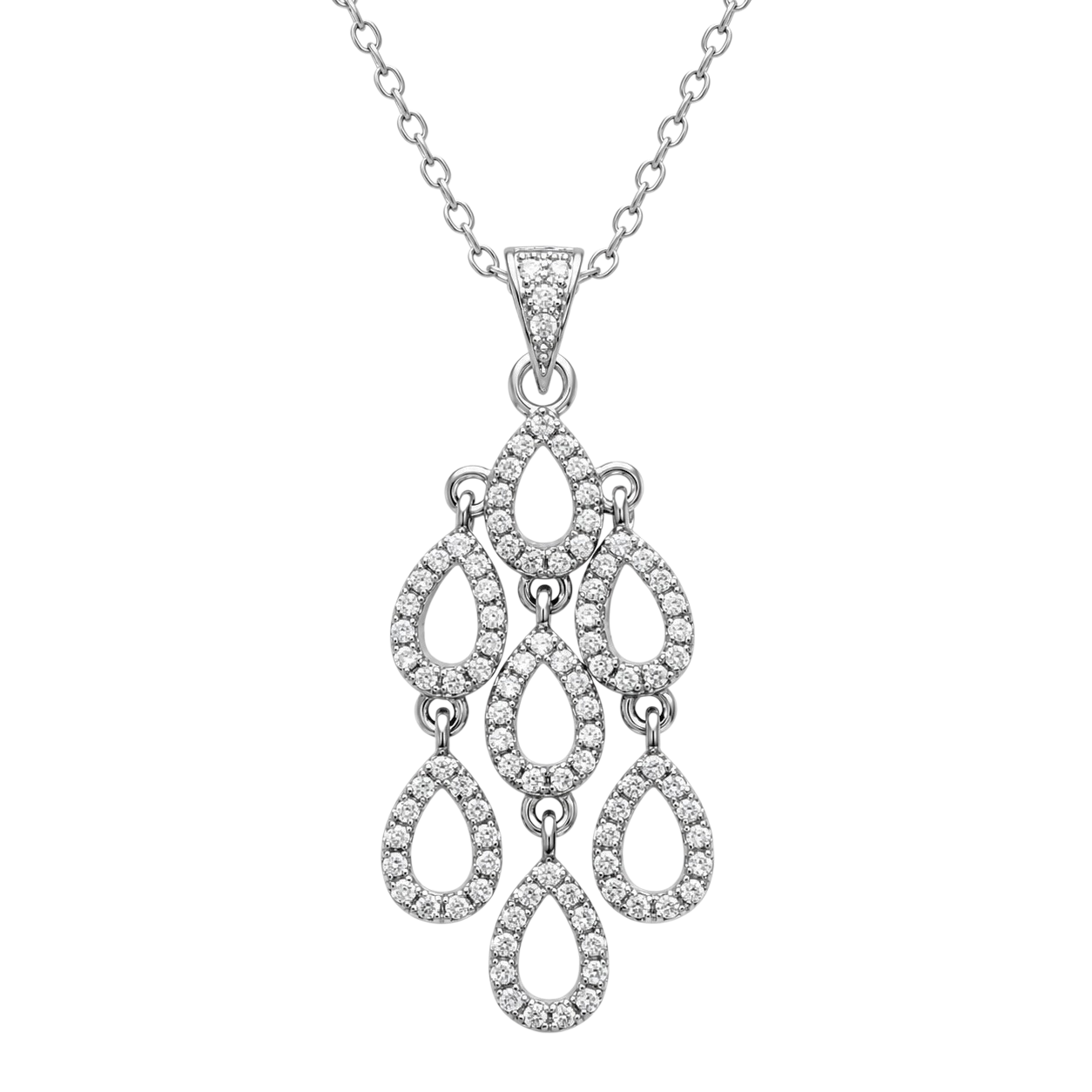 Collier en Argent 925 Rhodié & Zirconiums – Pendentif Gouttes Élégantes