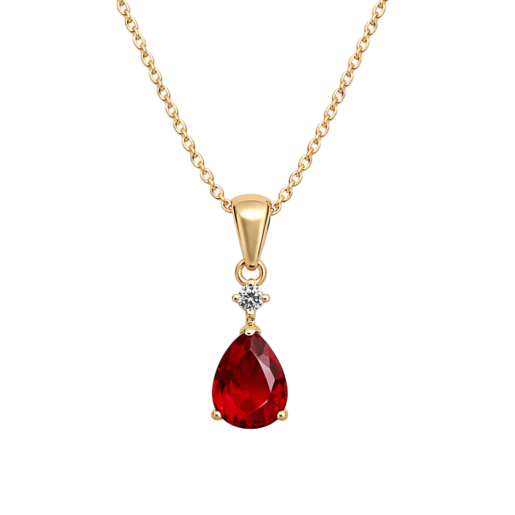 Collier Goutte Rouge – Plaqué Or 18 Carats & Zirconium