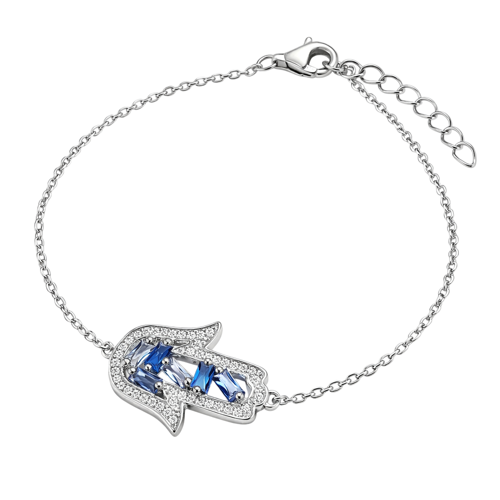 Bracelet Main de Fatma – Argent 925 & Zirconiums Bleus