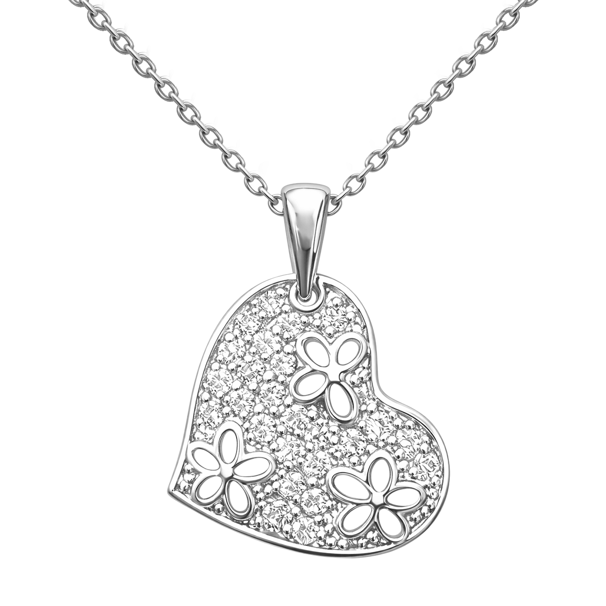 Collier Cœur en Argent 925 Rhodié & Zirconium