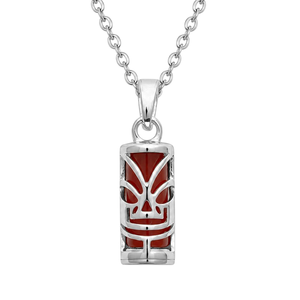 Collier petit Tiki en Argent 925 Rhodié & Agate rouge Naturelle – Unisexe