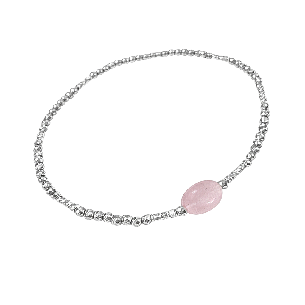 Bracelet en Argent 925 Rhodié & Quartz Rose