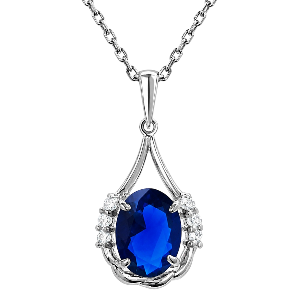 Collier Argent 925 Rhodié & Zirconiums Bleus et Blancs