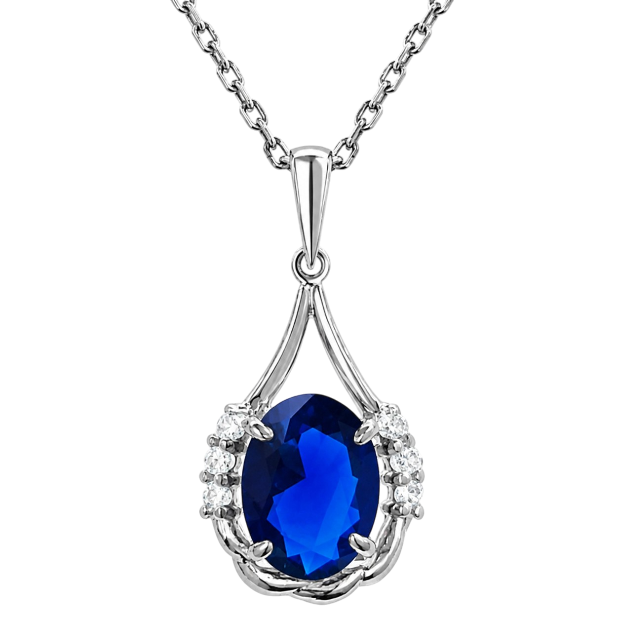 Collier Argent 925 Rhodié & Zirconiums Bleus et Blancs