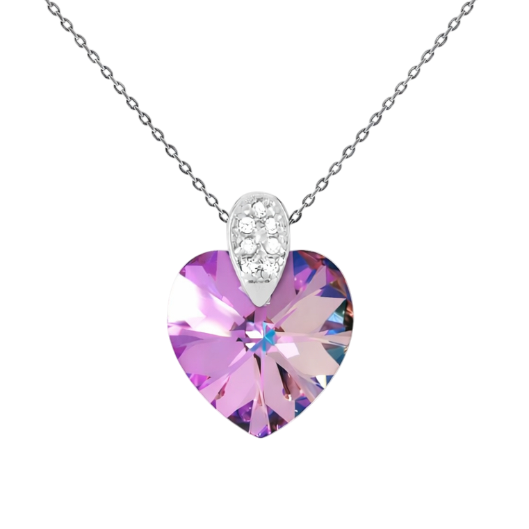 Collier Cœur en Argent 925 Rhodié & Cristal Violet