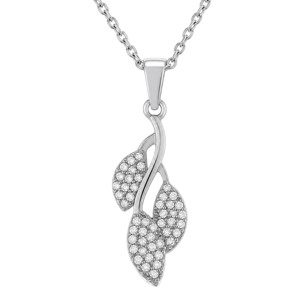 Collier Feuillage en Argent 925 Rhodié & Zirconiums