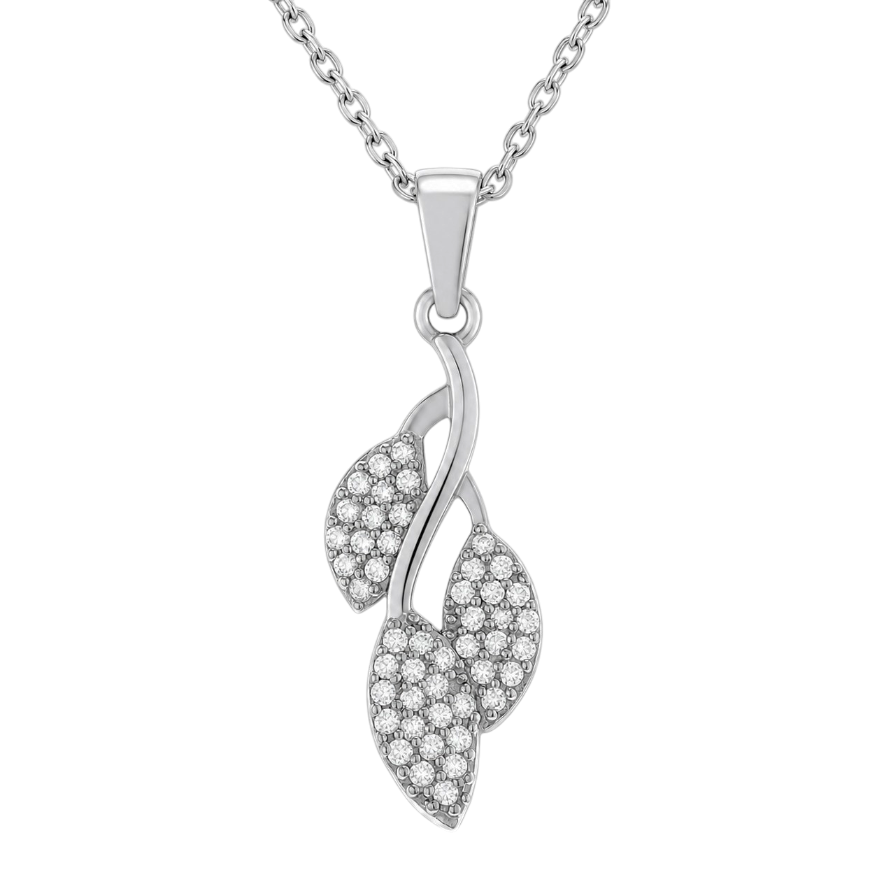Collier Feuillage en Argent 925 Rhodié & Zirconiums