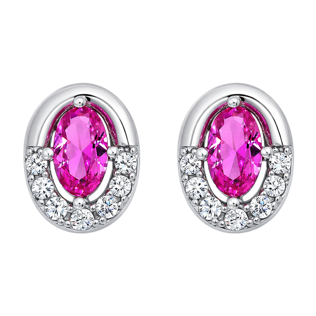 Boucles d’Oreilles Ovales Argent 925 Rhodié & Zirconium Rose