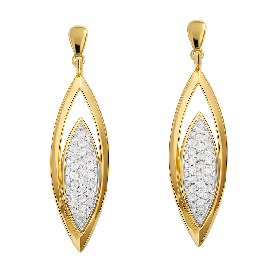 Boucles d’oreilles pendantes en plaqué or & zirconium — Élégance ovale