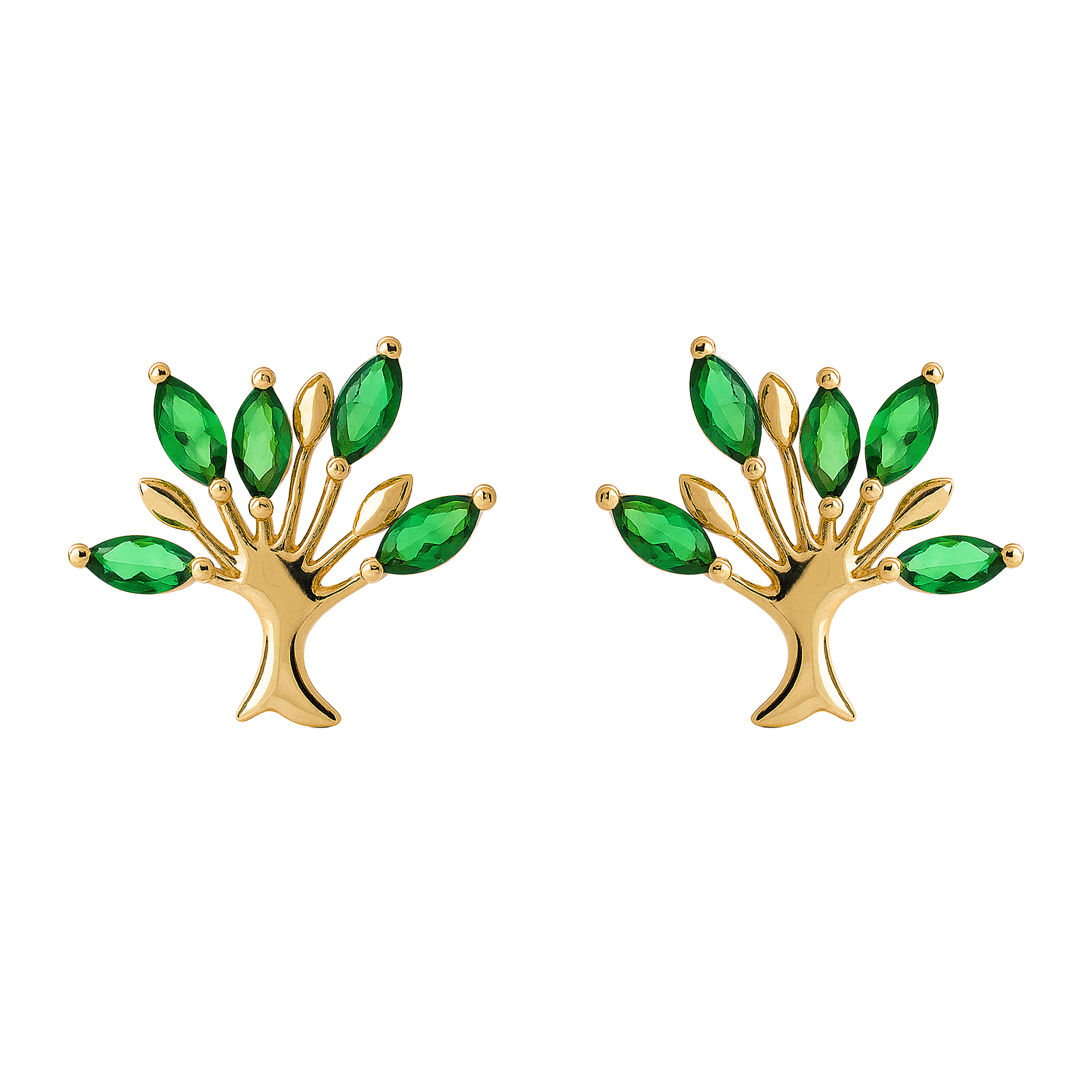 Boucles d’Oreilles Arbre de Vie – Plaqué Or & Pierres Zirconium Vert – Bijou Féminin Élégant