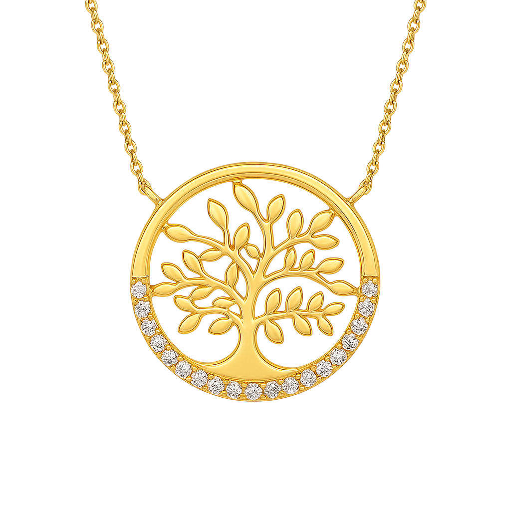 Collier Arbre de Vie – Plaqué Or & Zirconium | Chaîne 40 + 5 cm