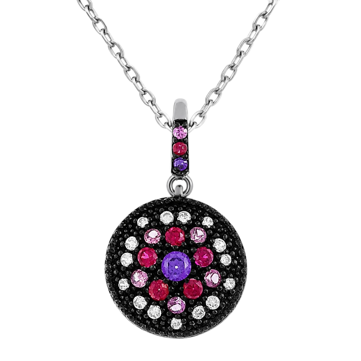 Collier Argent 925 Rhodié & Zirconiums Multicolores
