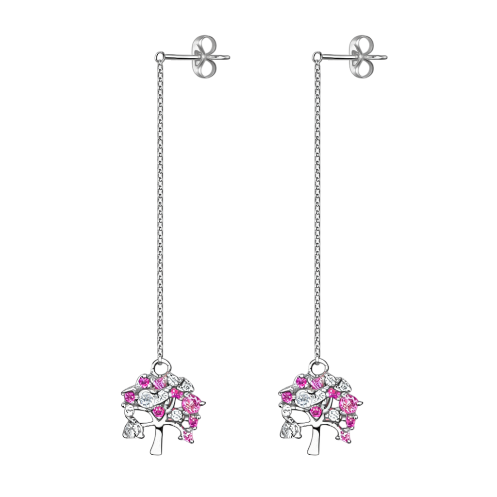Boucles d’oreilles Arbre de Vie – Argent 925 rhodié & Zirconium