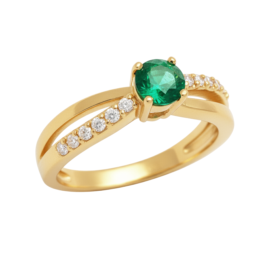 Bague Femme Plaqué Or – Zirconium vert Étincelant – Finition Luxe